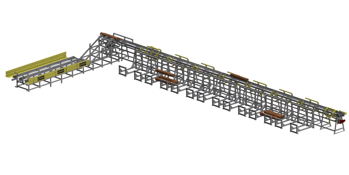 Equipamento desenvolvido para classificar automaticamente diferentes tipos de toras a partir de suas dimensões e diâmetros variados, de acordo com as necessidades dos clientes.